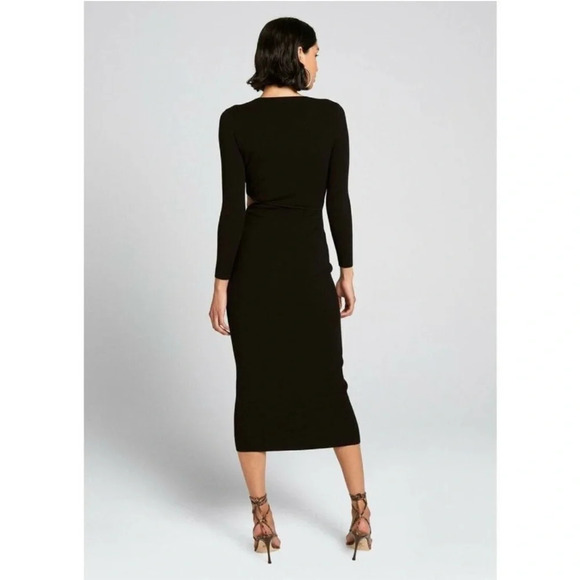 A.L.C Lorelei Dress Black Midi Cocktail Rib Knit Cut Out Long Sleeves - Picture 3 of 15